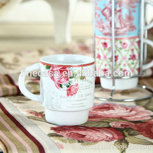 8OZ Elegant Porcelain Coffee Mug set with Flower Design of Spring in Paris